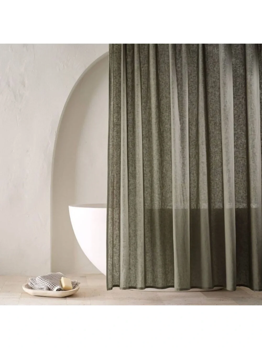 Casaluna Olive Green Sheer Textured Shower Curtain